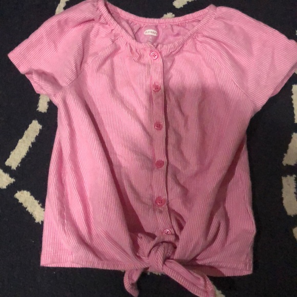 Toddler pink /white striped tie knot short sleeved - Picture 2 of 2